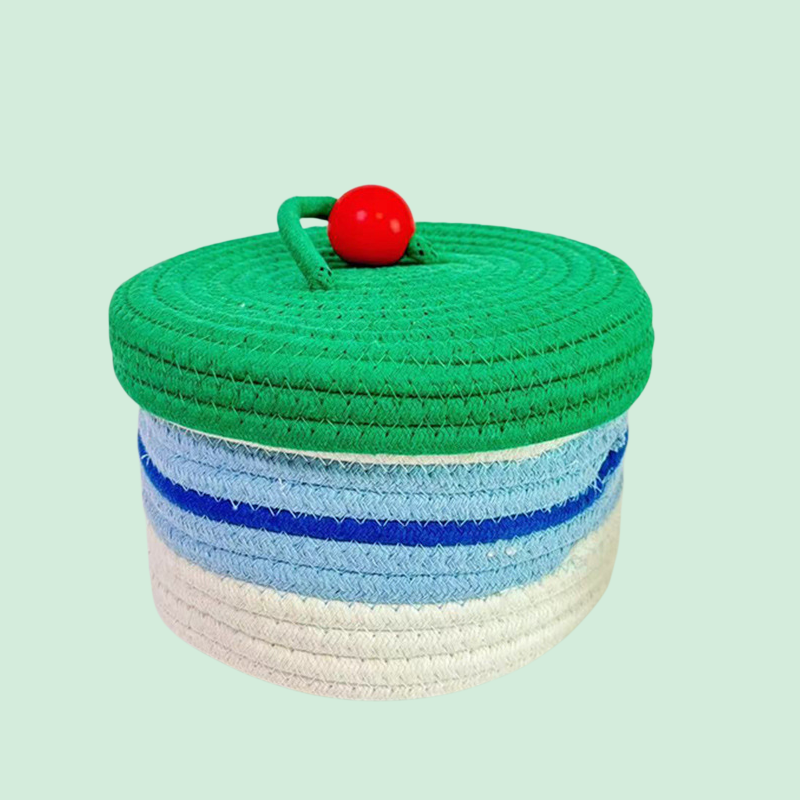 면 로프 뚜껑이 있는 잡화 수납 바구니, 가정용 침실 바구니