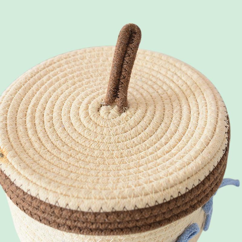 면 로프 뚜껑이 있는 잡화 수납 바구니, 가정용 침실 바구니