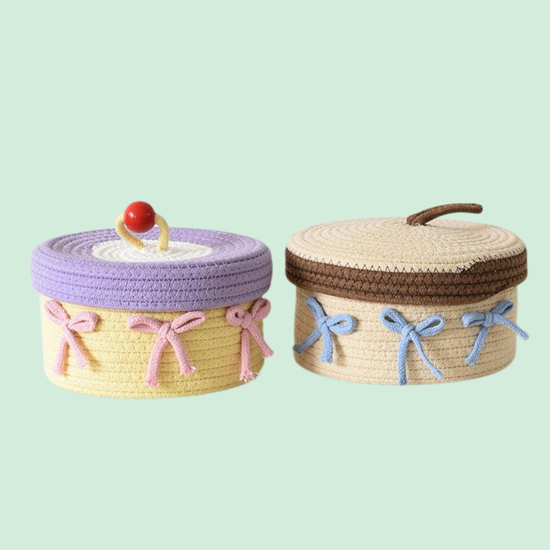 면 로프 뚜껑이 있는 잡화 수납 바구니, 가정용 침실 바구니