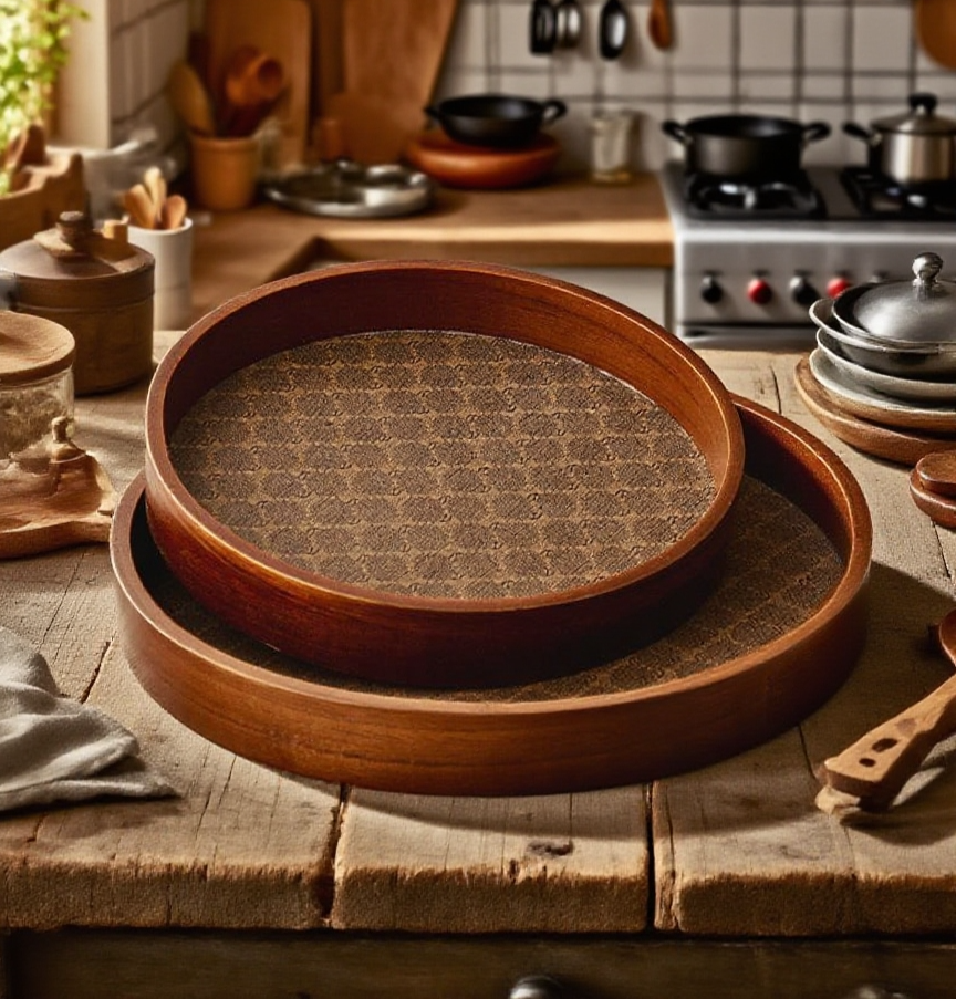 木製圓形中式收納託盤材質紋理