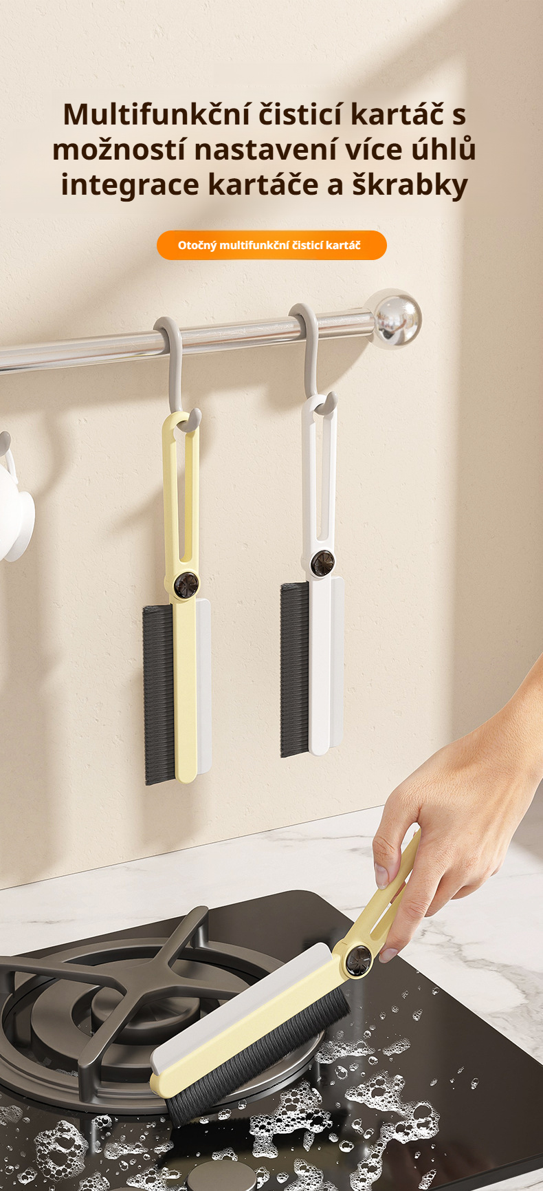 Silikonový kartáč s dlouhou rukojetí na štěrbiny – detail produktu