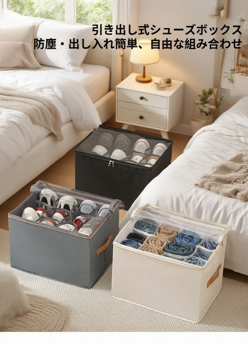 折りたたみ式カバー付き靴収納ボックスの全体イメージ