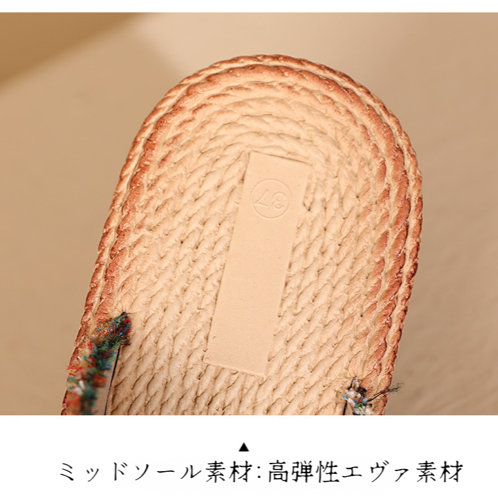 夏の快適リネンアウターフラットスリッパ クリップバックルサンダル クリップオンリネンシューズ