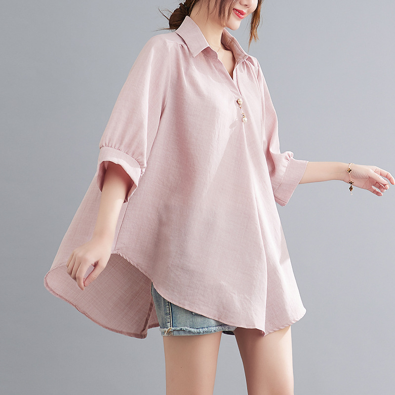 ルーズリネン・カジュアルシャツ スリムな女性のルーズな大きいサイズのシャツ リネンゆったりプラスサイズシャツ