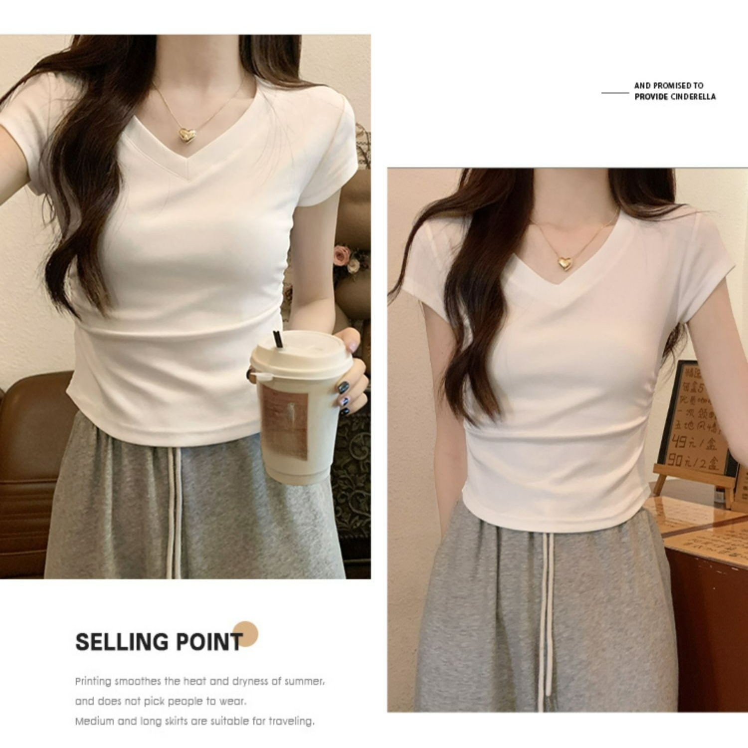 レディース半袖アイスシルクカラーボーンシックプリーツ半袖Tシャツトップス