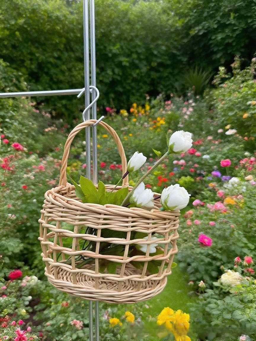 등나무 엮기 벽걸이 생강마늘 수납 광주리 전체 모습