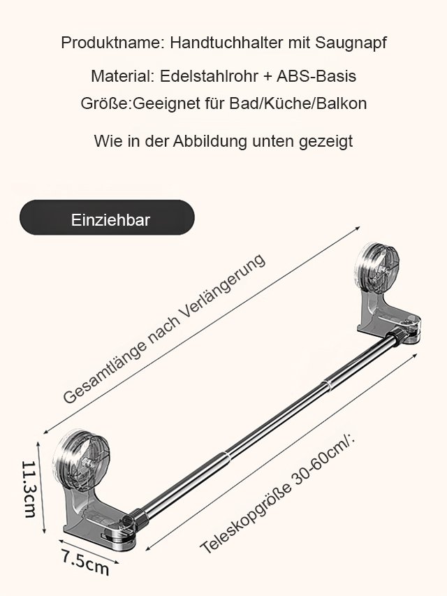 Teleskopische Aufbewahrungsstange mit Saugnapf ohne Bohren