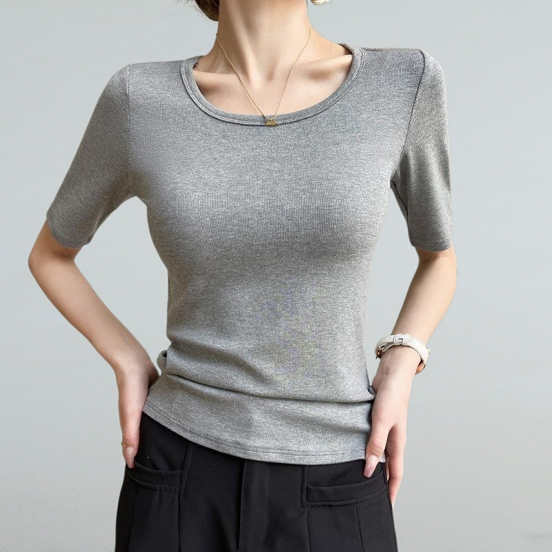 하계 저고리 나사산 라운드넥 중소매 반소매 반팔 티녀 상의