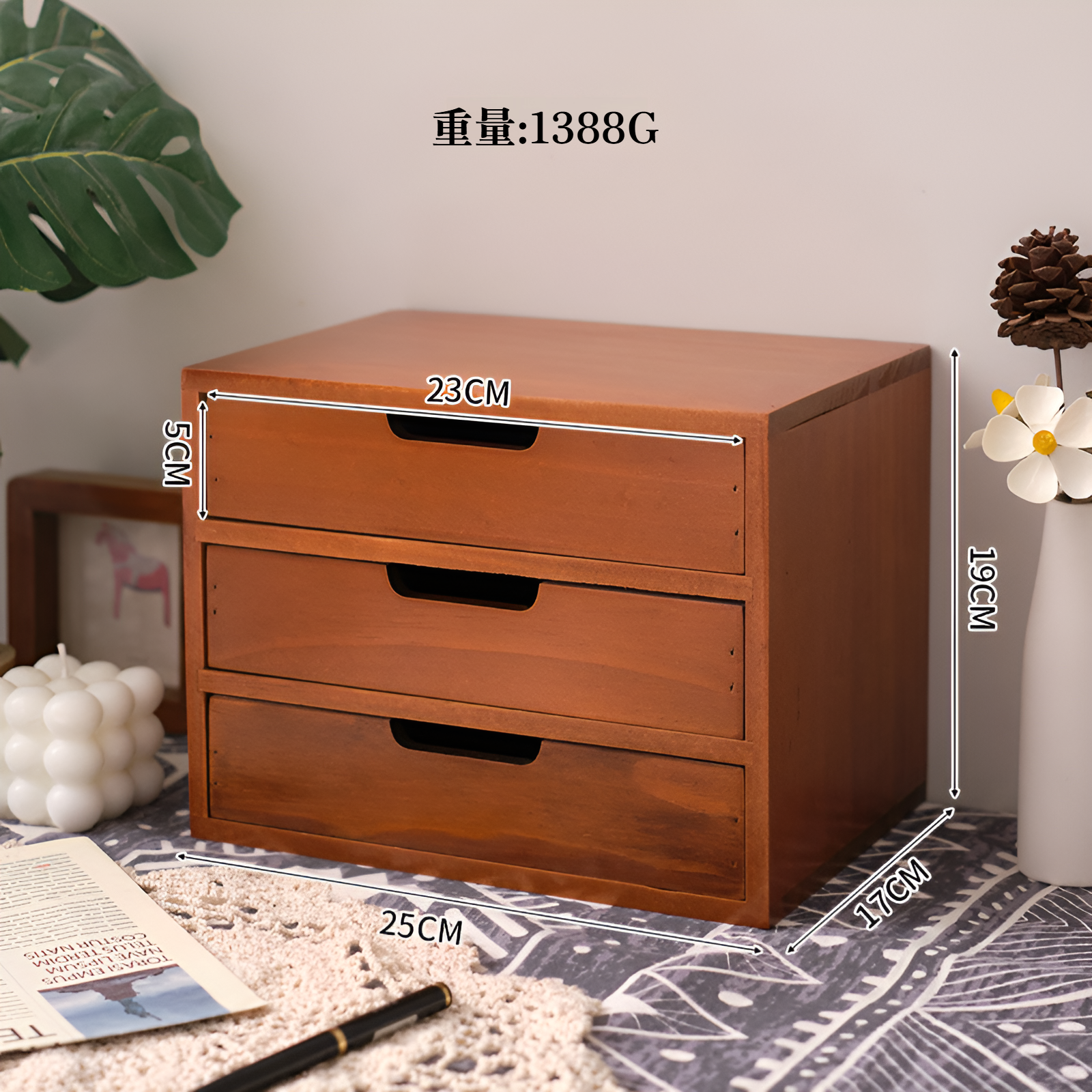 木製デスクトップ引き出し式多層収納小型ロッカー木製化粧品雑貨ボックスディスプレイ画面高さ調整ラック