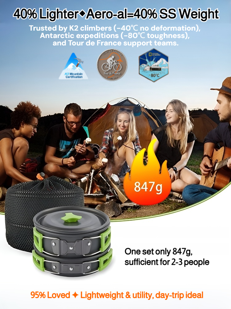 Portable Zusammenklappbares Aluminium-Kochgeschirr-Set