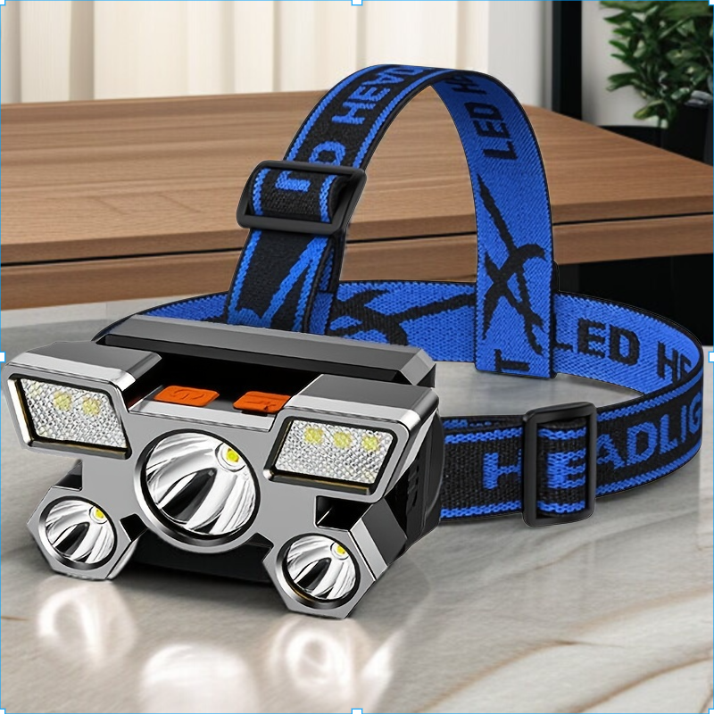 LED五核頭燈可充電強光頭戴式照明燈遠射戶外釣魚燈礦燈
