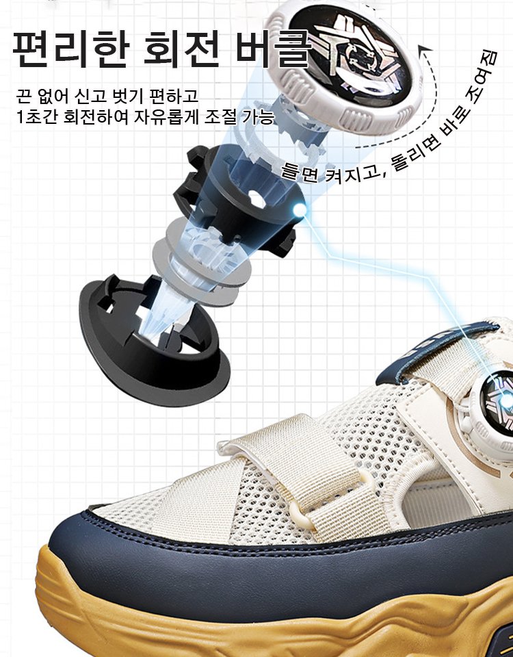 남성 펀칭 통기성 회전 버클 통굽 샌들