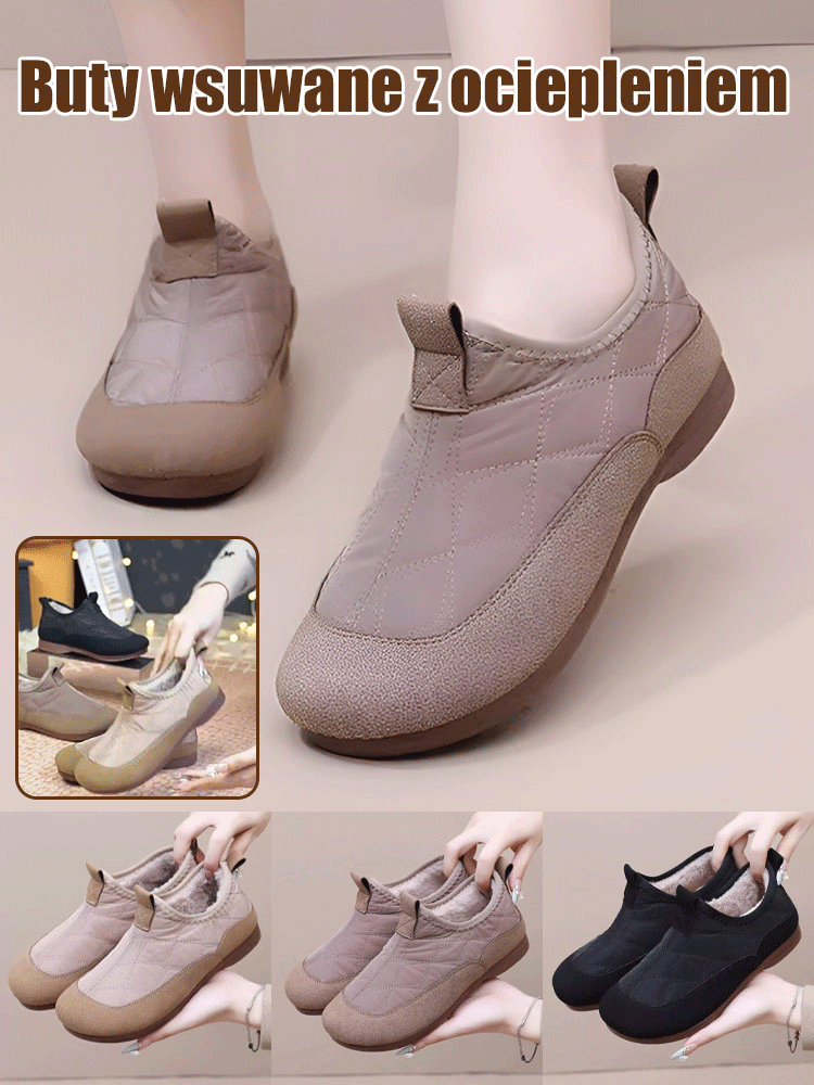 Damskie buty wsuwane z miękką podeszwą i ociepleniem 