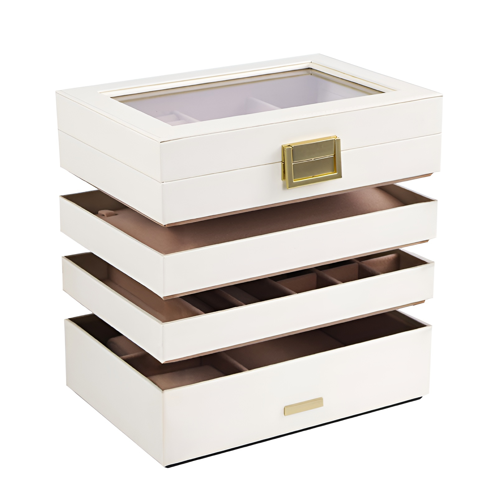 Large capacity jewelry box multi-layer stackable tray ring necklace watch jewelry storage box