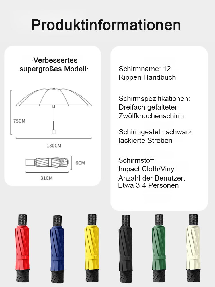 【1,3 m sturmfeste 12-Rippen】vollautomatischer Vinyl-Sonnen- und Regen-Schirm