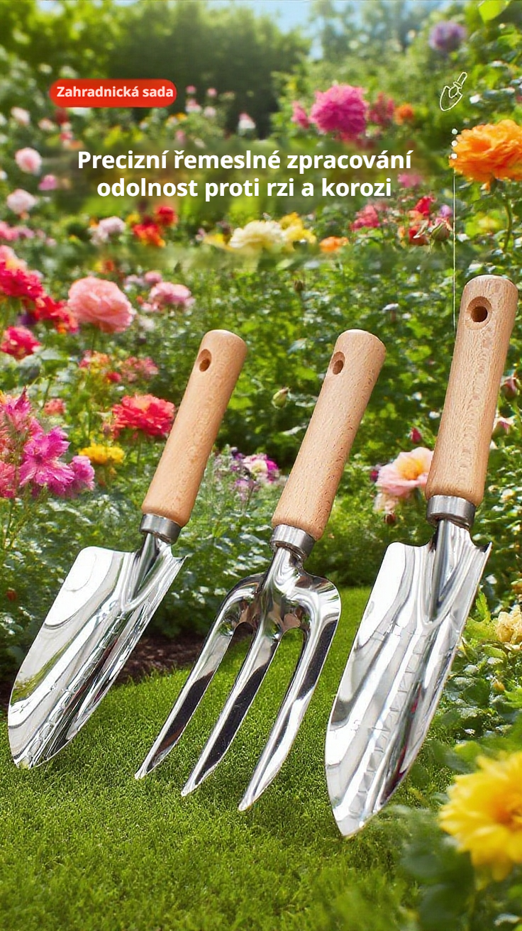 Třídílná sada zahradních lopatek pro květiny a zeleninu