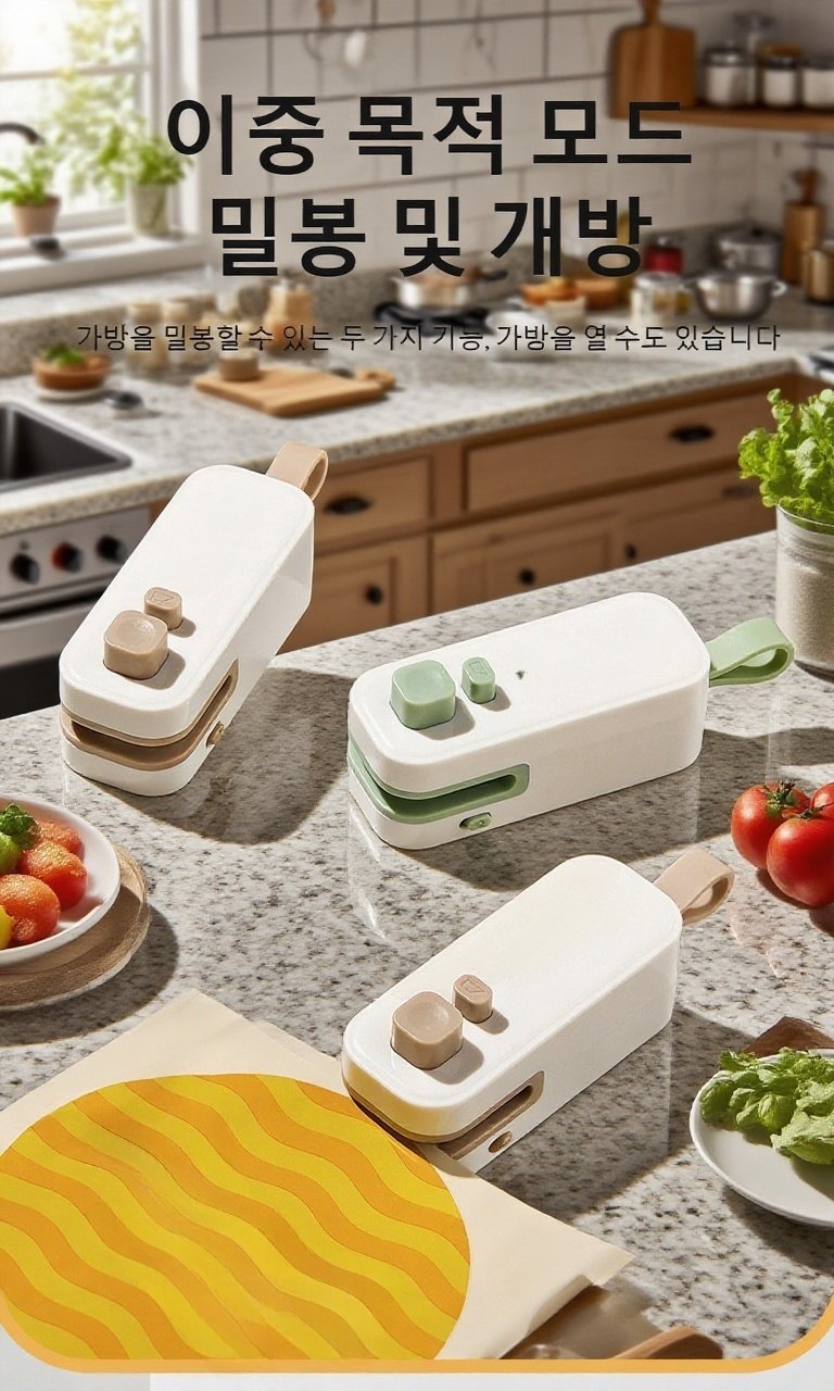 휴대용 밀봉기와 다양한 식품 포장