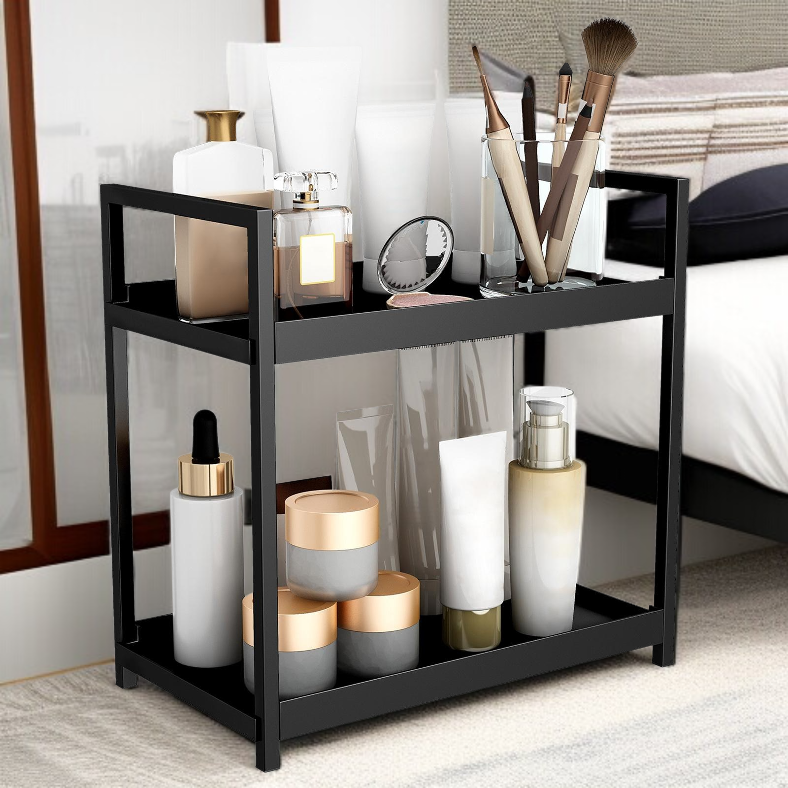Double-layer desktop storage rack kitchen plastic storage rack bathroom countertop perfume cosmetics