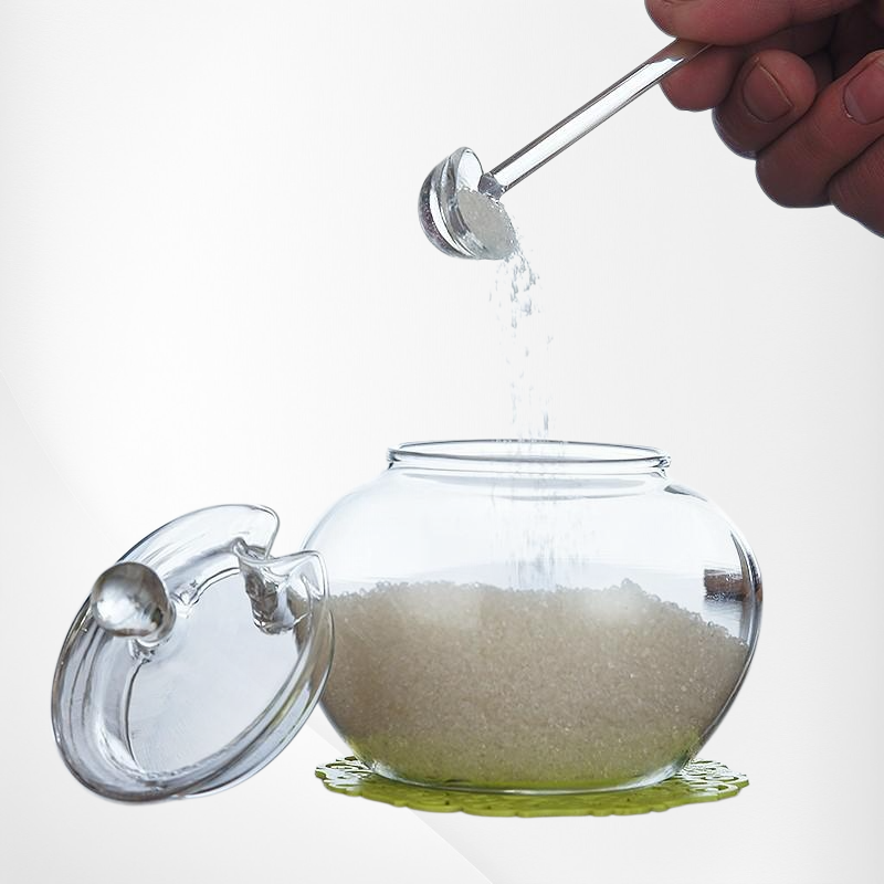 多用途透明ガラス瓶 蓋・スプーン付き ティー・砂糖・はちみつ・ミルクパウダー入れ