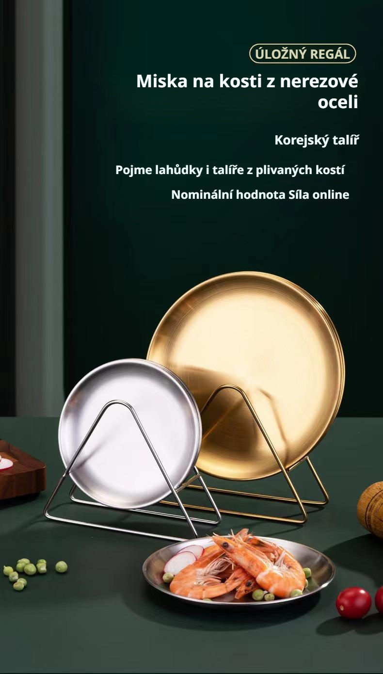 Čtvercový nerezový talíř na kosti s podstavcem