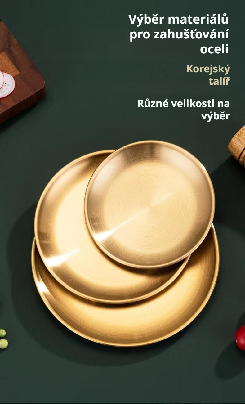 Kulatý mělký talíř z nerezové oceli