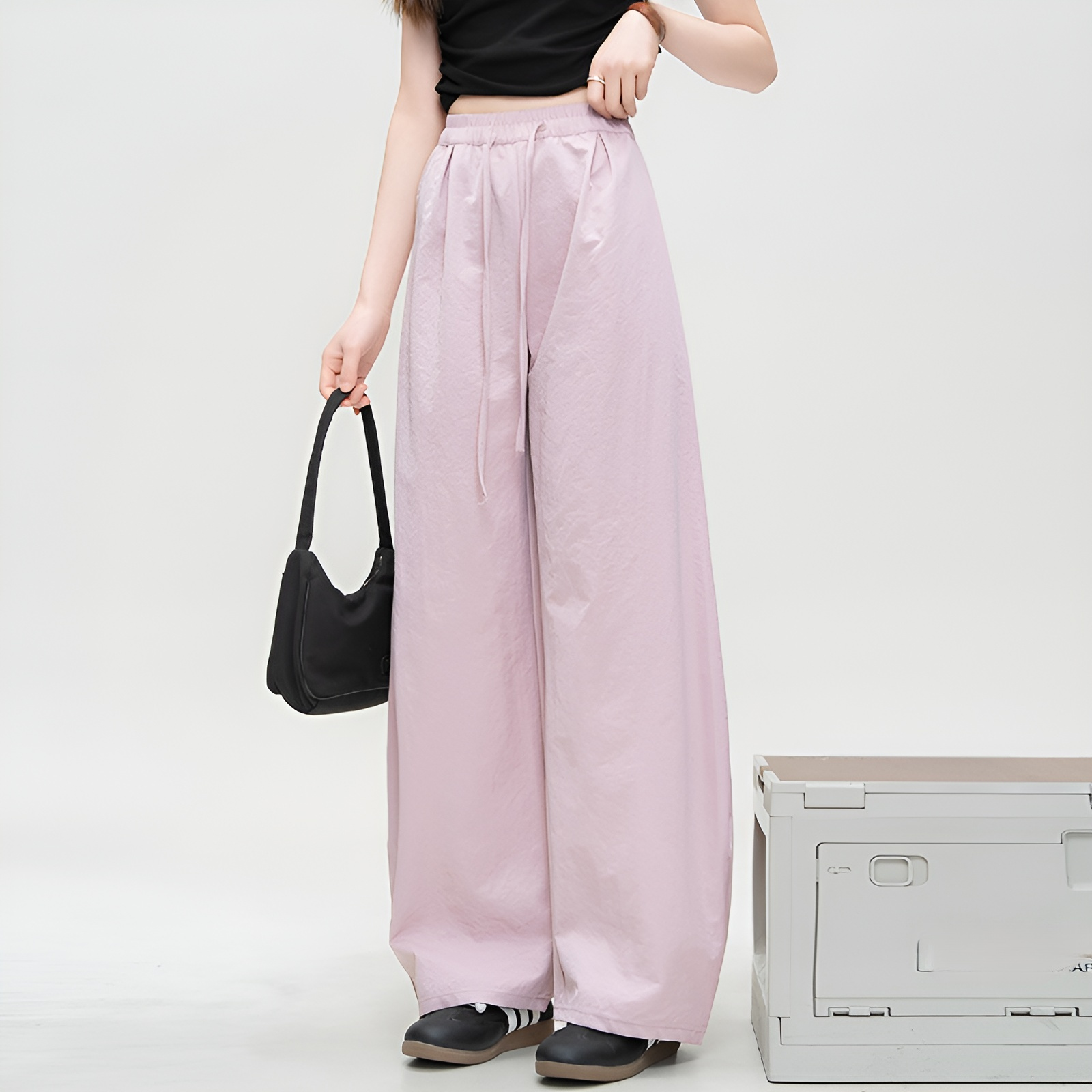 シミターワイドレッグパンツレディースパンツ夏新作ルーズパンツカジュアルハイウエストパンツドレープカーブパンツモップロングパンツ
