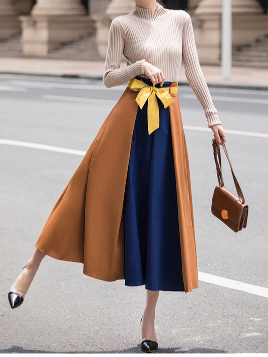 Aラインシルエットの女性用ロングスカート