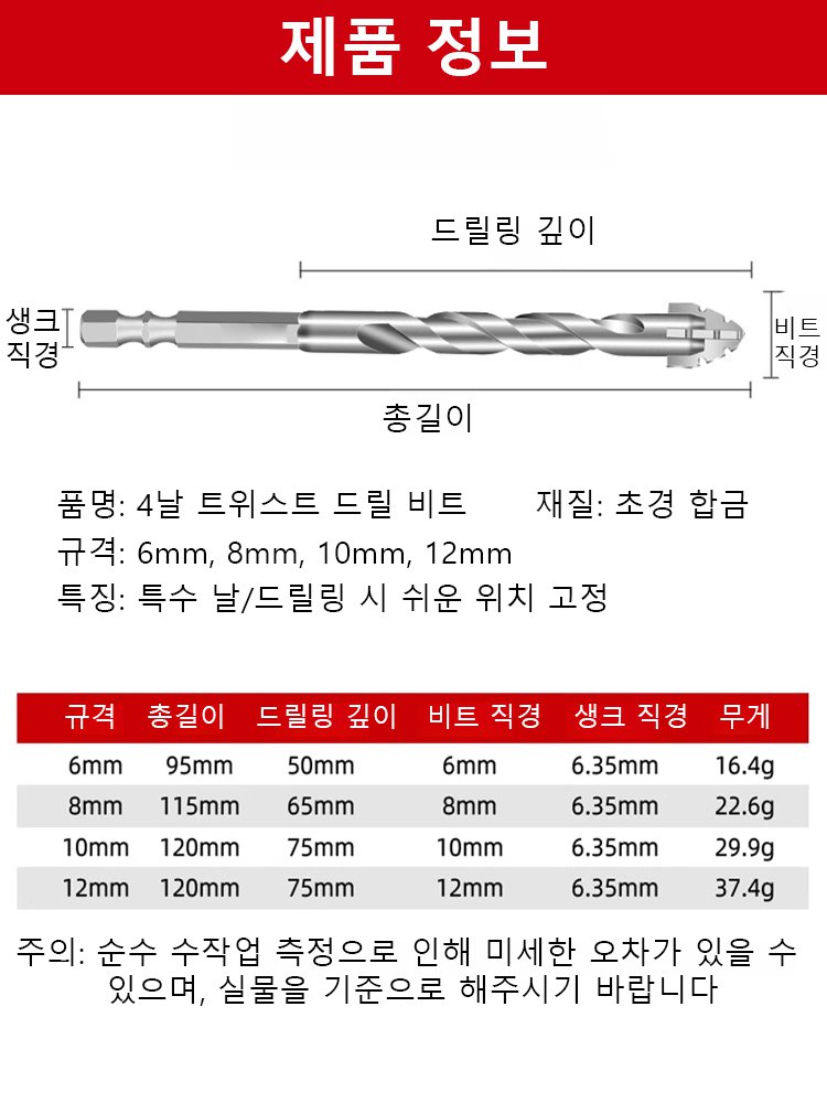 4날 트위스트 드릴 비트