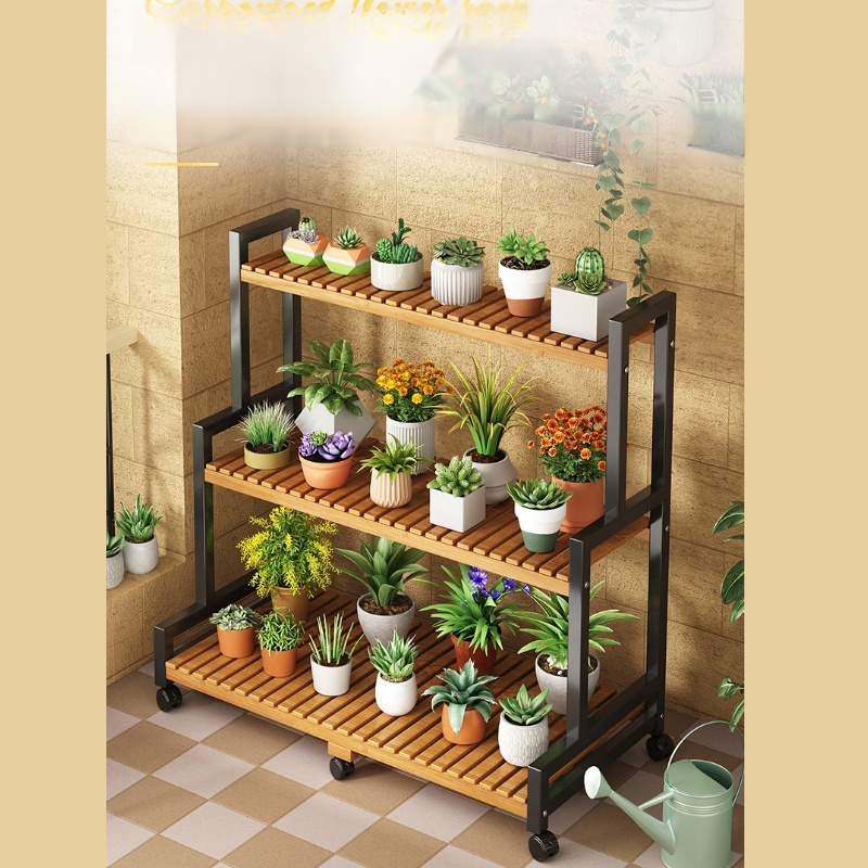 Movable indoor flower pot rack