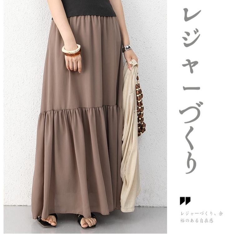 春夏Aラインスカート ハイウエストカジュアルケーキスカート ドレープミドルレングス半身スカート ビッグスイングAラインスカート