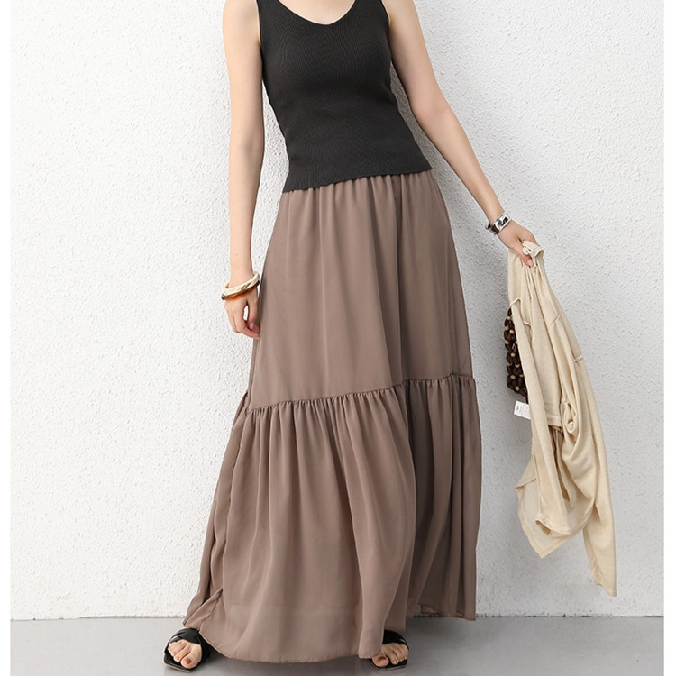 春夏ハイウエストカジュアルケーキスカートAラインスカート
