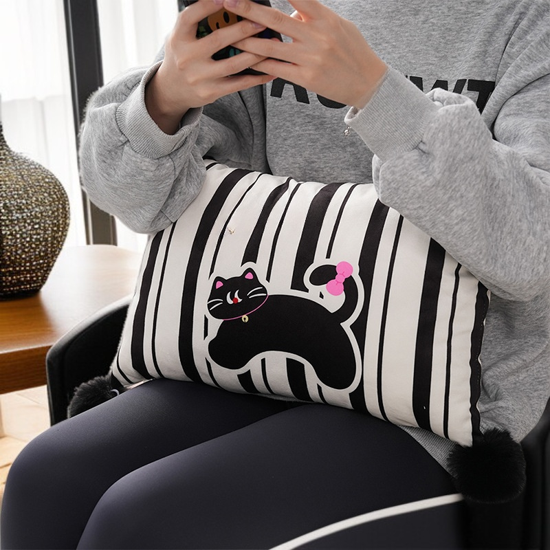 Black cat striped pillow