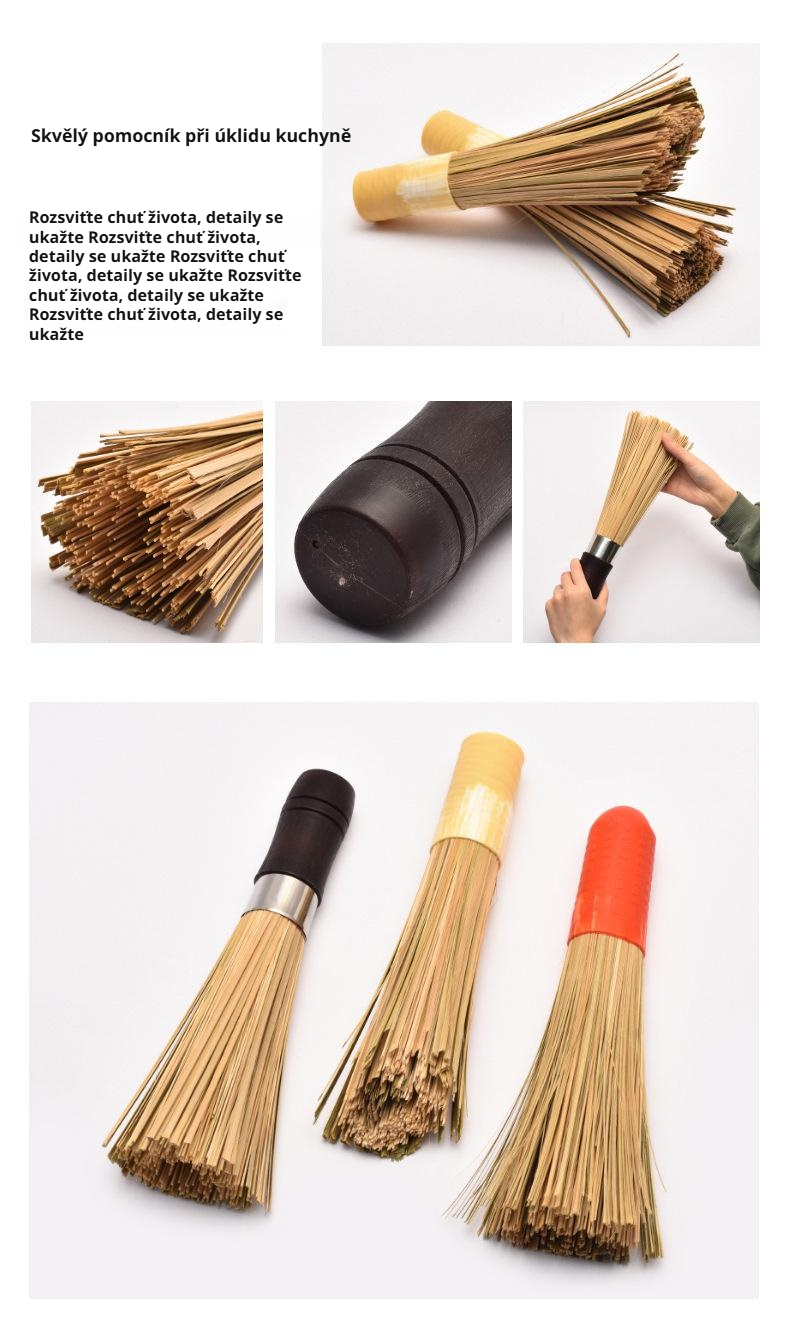 Detail štětin čistícího kartáče s dřevěnou rukojetí