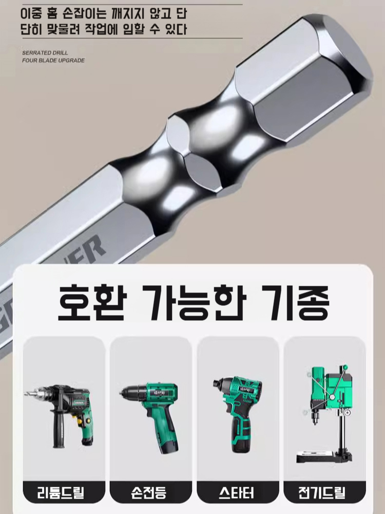 다기능 4날 톱니형 편심 초고경도 드릴링 전기 드릴 헤드