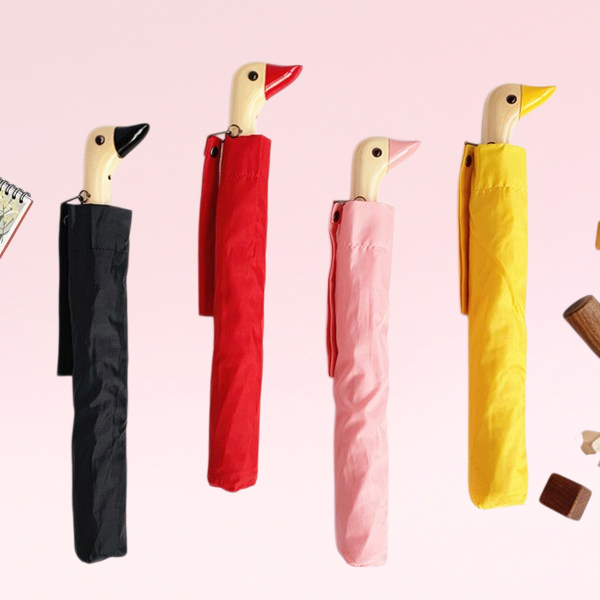 ร่มพับด้ามหัวเป็ดโลโก้ที่กำหนดเอง ร่มพับอัตโนมัติ