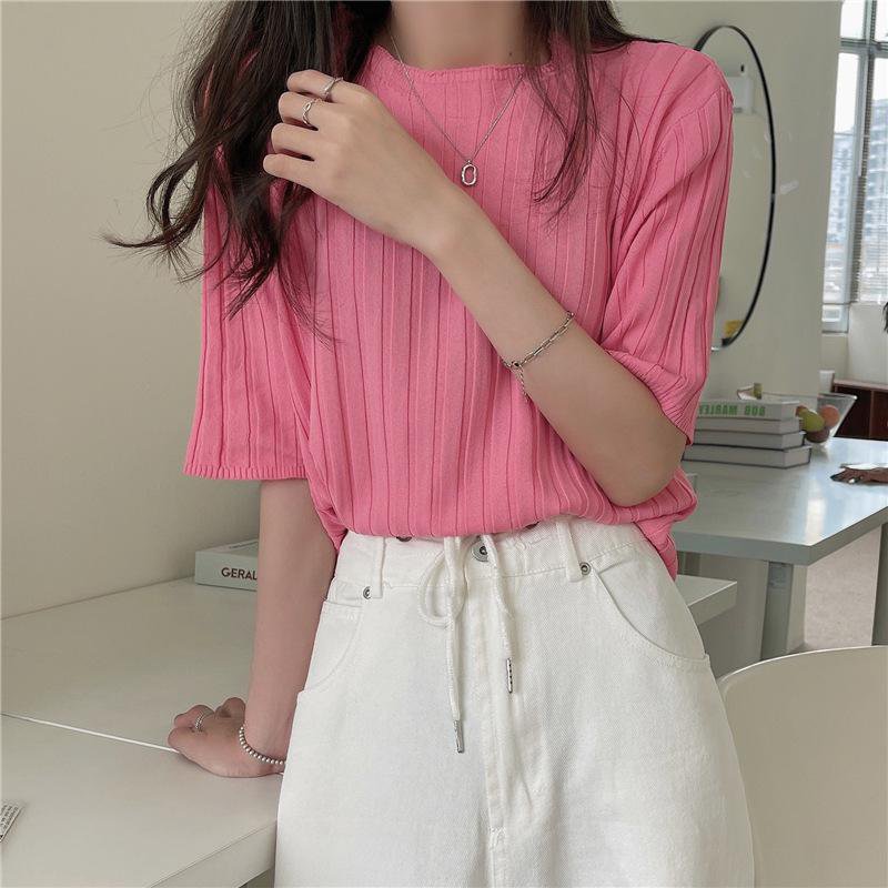 니트티 박시 반팔 상의 캐주얼 레깅스 여하  니트 반팔티