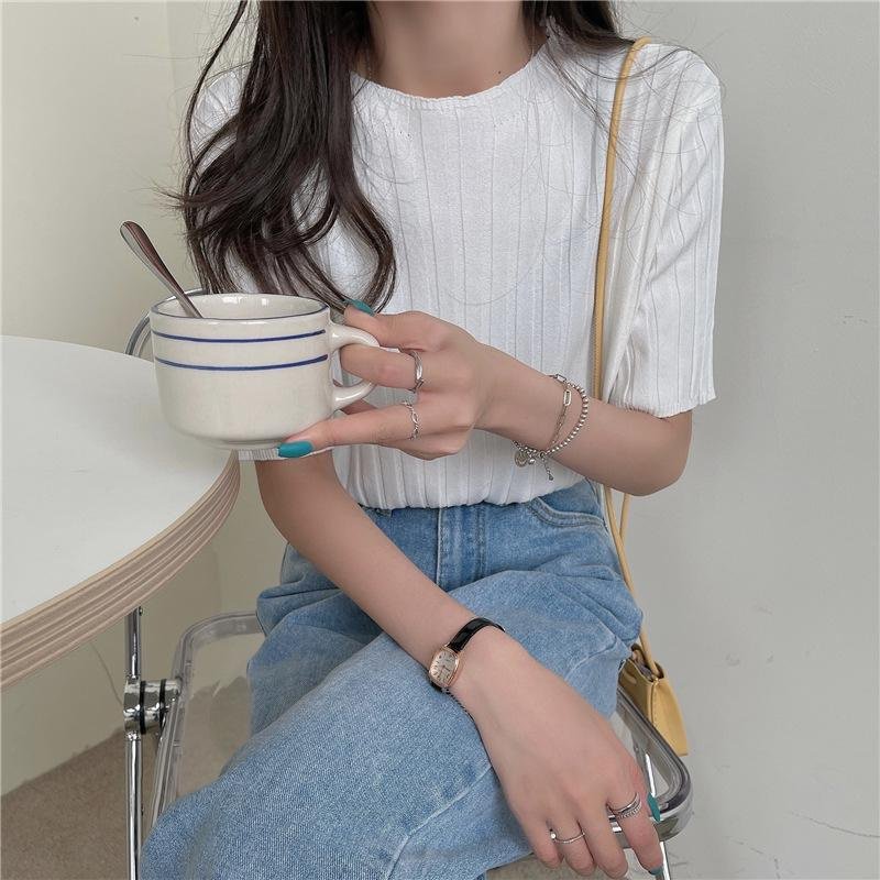 니트티 박시 반팔 상의 캐주얼 레깅스 여하  니트 반팔티