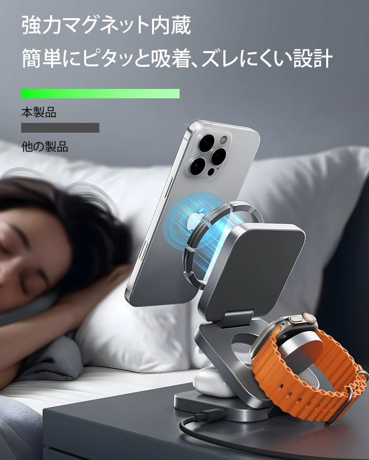 3-in-1折りたたみワイヤレス充電器Magsafe対応