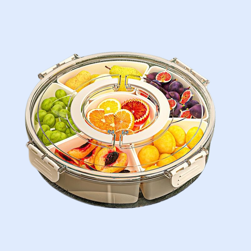 フードグレード回転式6分割保存ボックス 密閉式果物サラダ収納ケース 携帯冷蔵対応