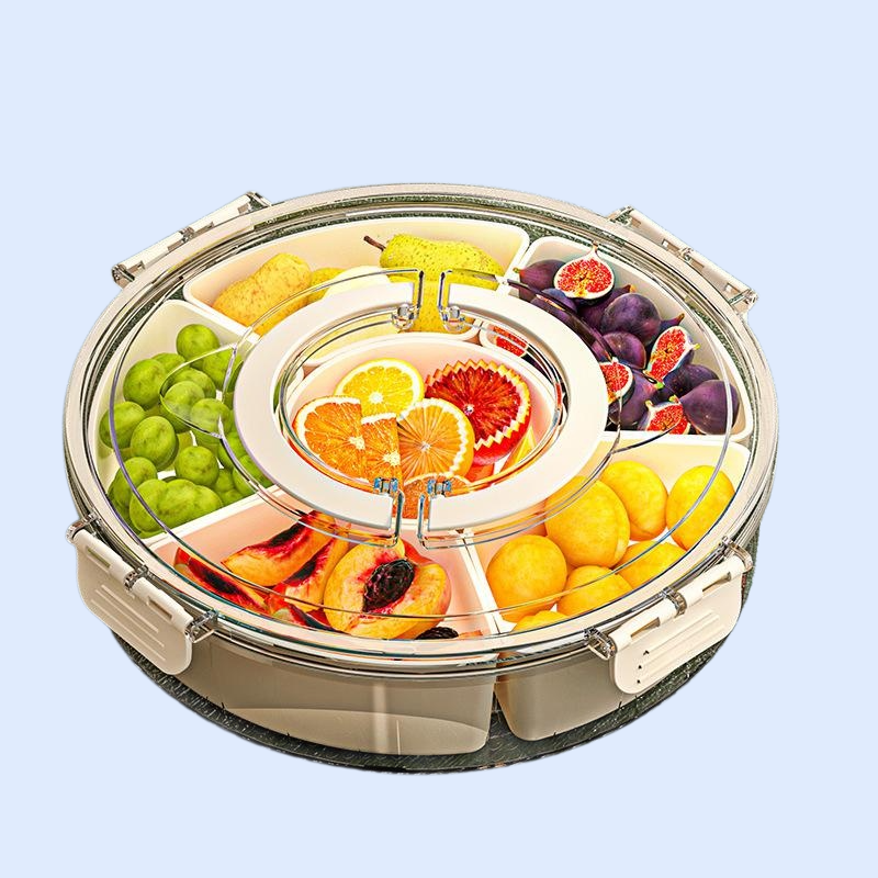 フードグレード回転式6分割保存ボックス 密閉式果物サラダ収納ケース 携帯冷蔵対応