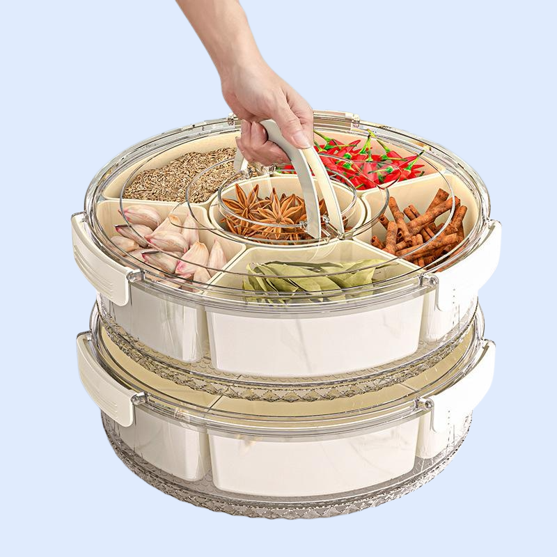 フードグレード回転式6分割保存ボックス 密閉式果物サラダ収納ケース 携帯冷蔵対応