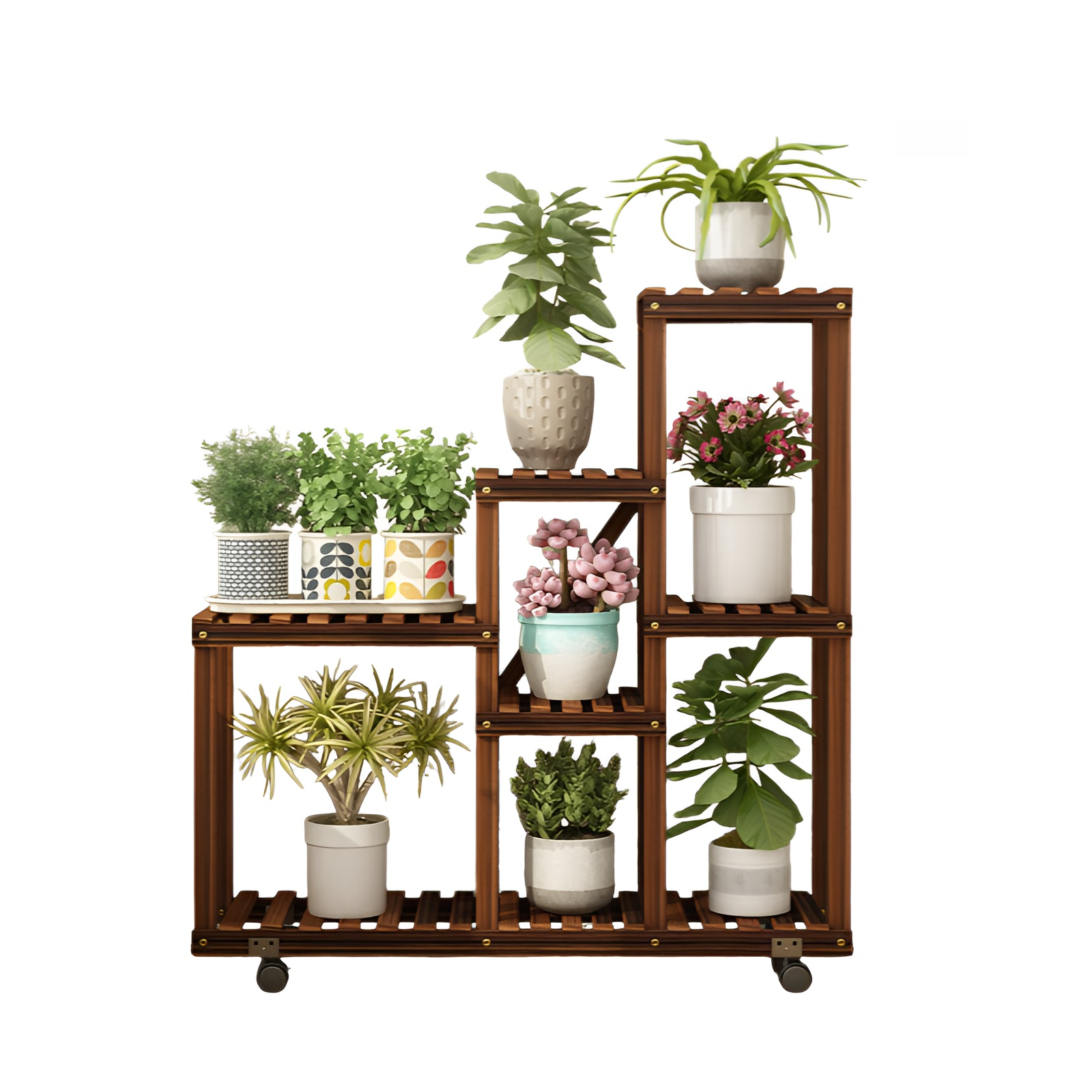 Indoor multi-layer solid wood flower pot storage rack