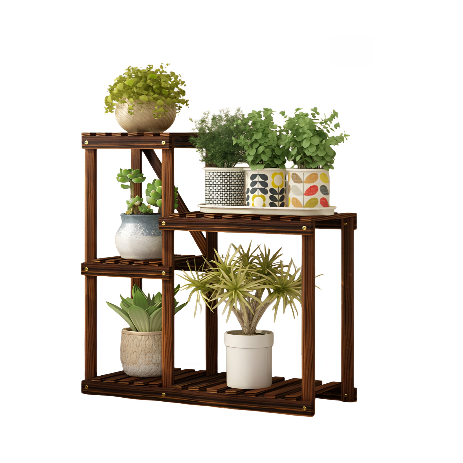 Indoor multi-layer solid wood flower pot storage rack