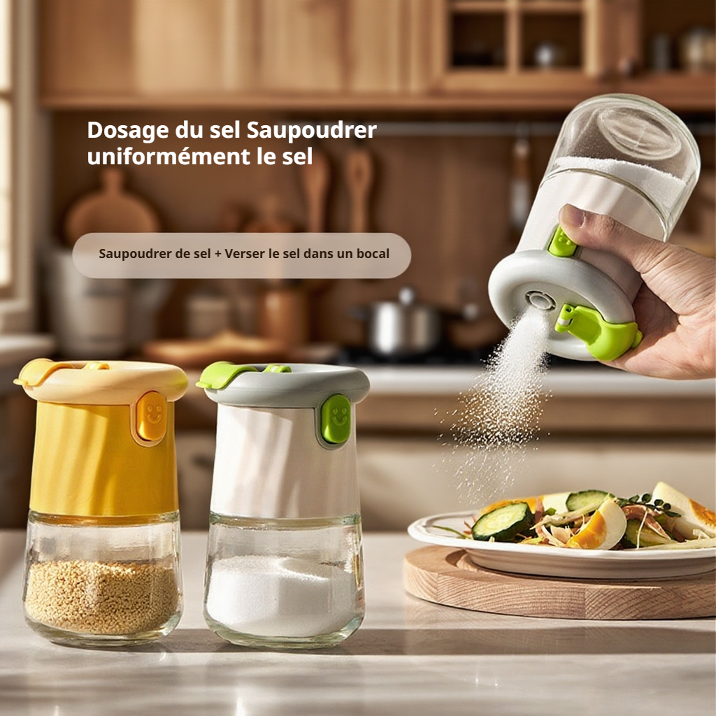 Pot à sel avec dosage précis pour la cuisine