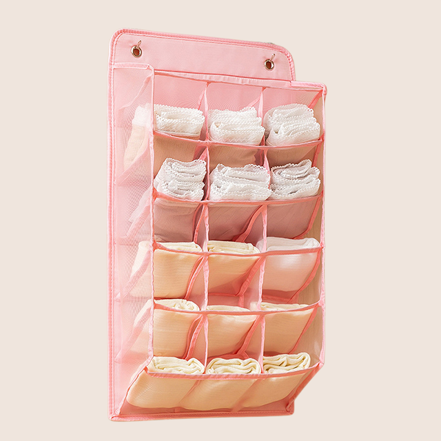 Non perforated wall mounted fabric underwear storage bag