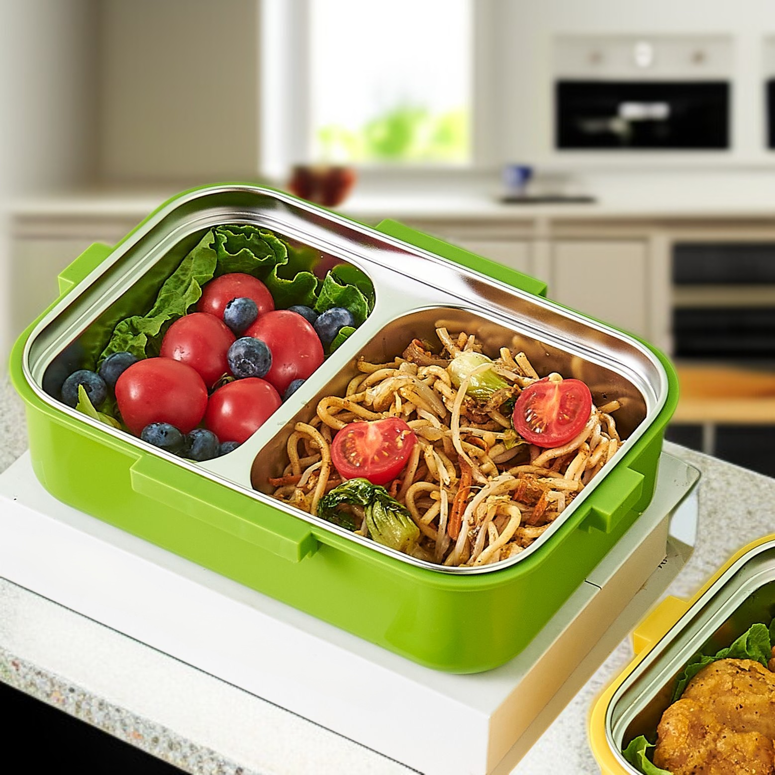 صندوق غداء معزول من الفولاذ المقاوم للصدأ 304، صندوق غداء قابل للاستخدام في الميكروويف