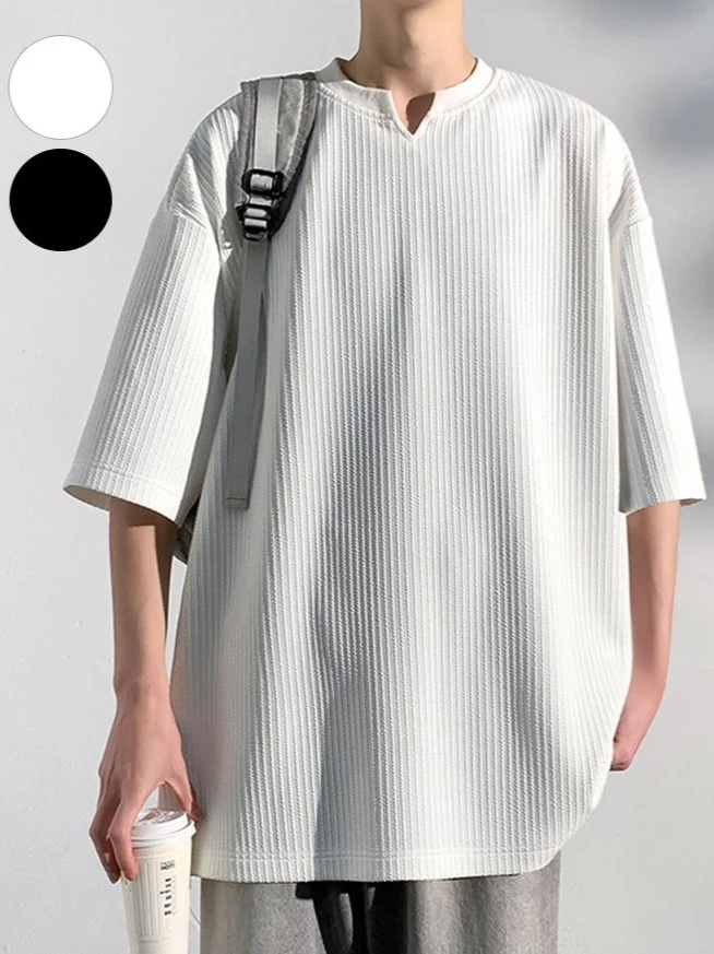 패션 빅사이즈 반팔티 멋쟁이 남자 5부 브이넥 루즈핏 풀오버 반팔 상의 학생 반팔티