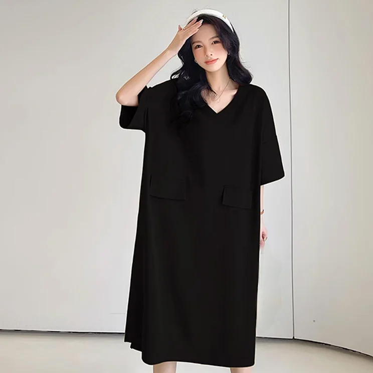 브이넥 반팔 원피스