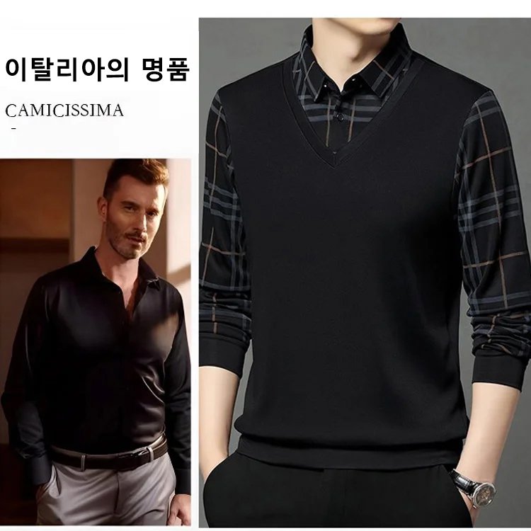 남상용 비즈니스 캐주얼 기모 셔츠 레이어드 스웨터