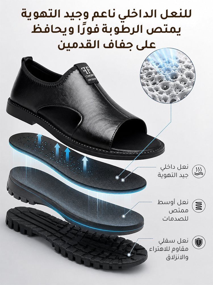 صندل جلدي فاخر بستايل تجاري ذو نعل مقاوم للانزلاق